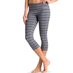 Athleta Grey and Black Striped Chaturanga Capri L